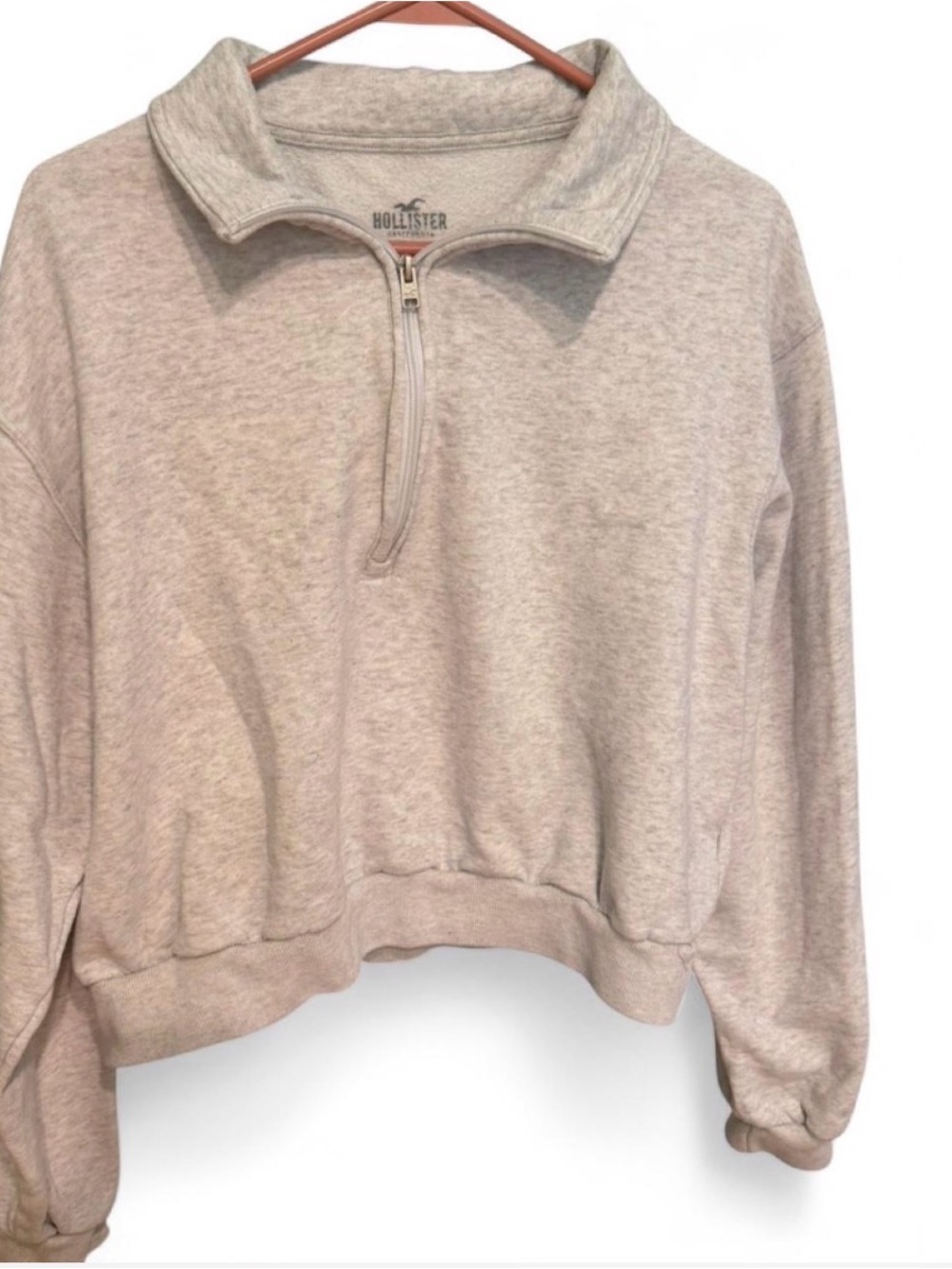 Hollister Heather Light Gray Quarter-Zip Cropped Pullover